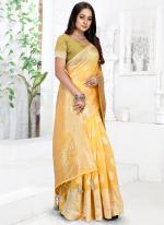 Top Dyed Silk Yellow Festival Wear Weaving Saree